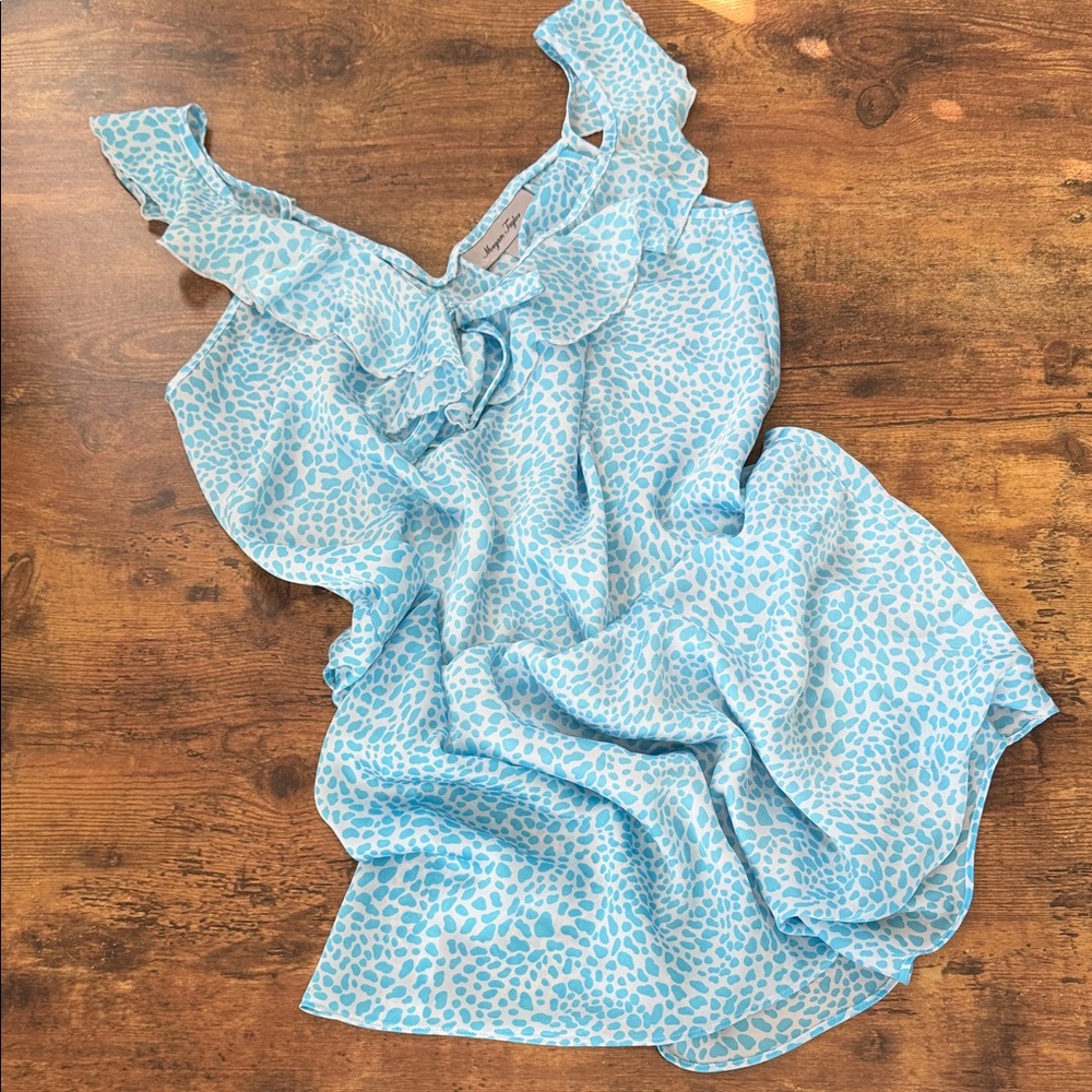 Morgan Taylor Light Blue Ruffle Pajama Top
